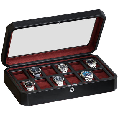 Rothwell 12 Slot Watch Box (Black / Red)