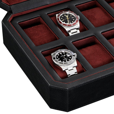 Rothwell 12 Slot Watch Box (Black / Red)