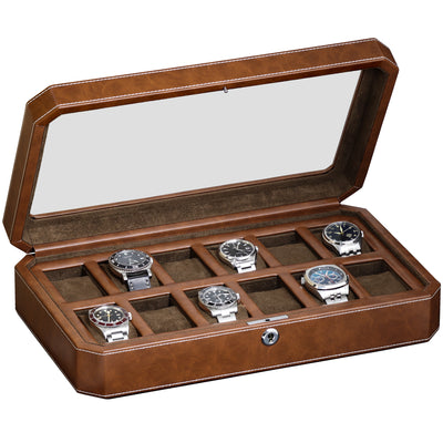 Rothwell 12 Slot Watch Box (Tan / Brown)