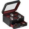 Rothwell 6 Slot Watch Box With Valet Drawer (Black / Red)