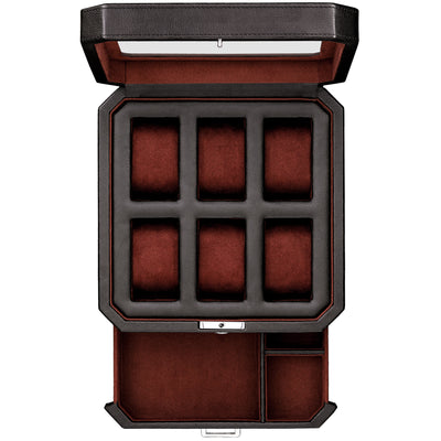 Rothwell 6 Slot Watch Box With Valet Drawer (Black / Red)