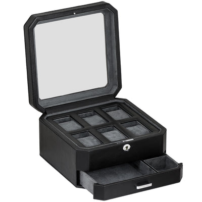 Rothwell 6 Slot Watch Box With Valet Drawer (Black / Grey)