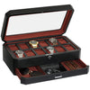 Rothwell 12 Slot Watch Box With Valet Drawer (Black / Red)