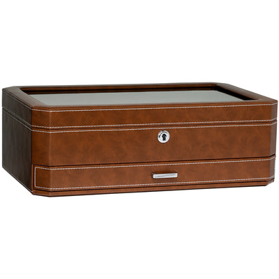 Rothwell 12 Slot Watch Box With Valet Drawer (Tan / Brown)