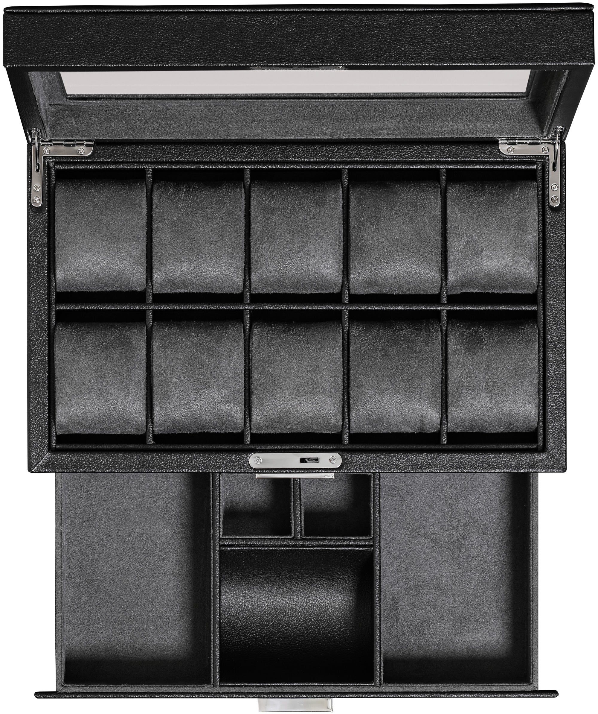 Rothwell 10 Slot Watch Box With Drawer (Black / Grey)