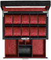 Rothwell 10 Slot Watch Box With Drawer (Black / Red)