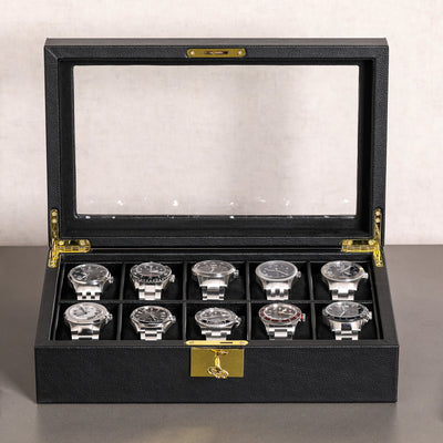 Rothwell 10 Slot Watch Box (Black / Black)