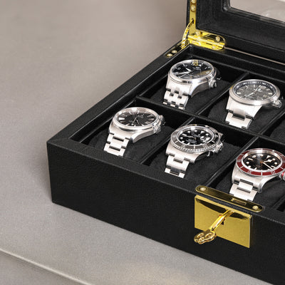 Rothwell 10 Slot Watch Box (Black / Black)