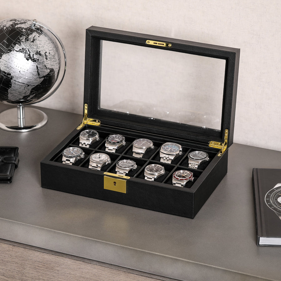 Rothwell 10 Slot Watch Box (Black / Black)