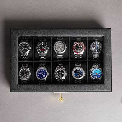 Rothwell 10 Slot Watch Box (Black / Black)