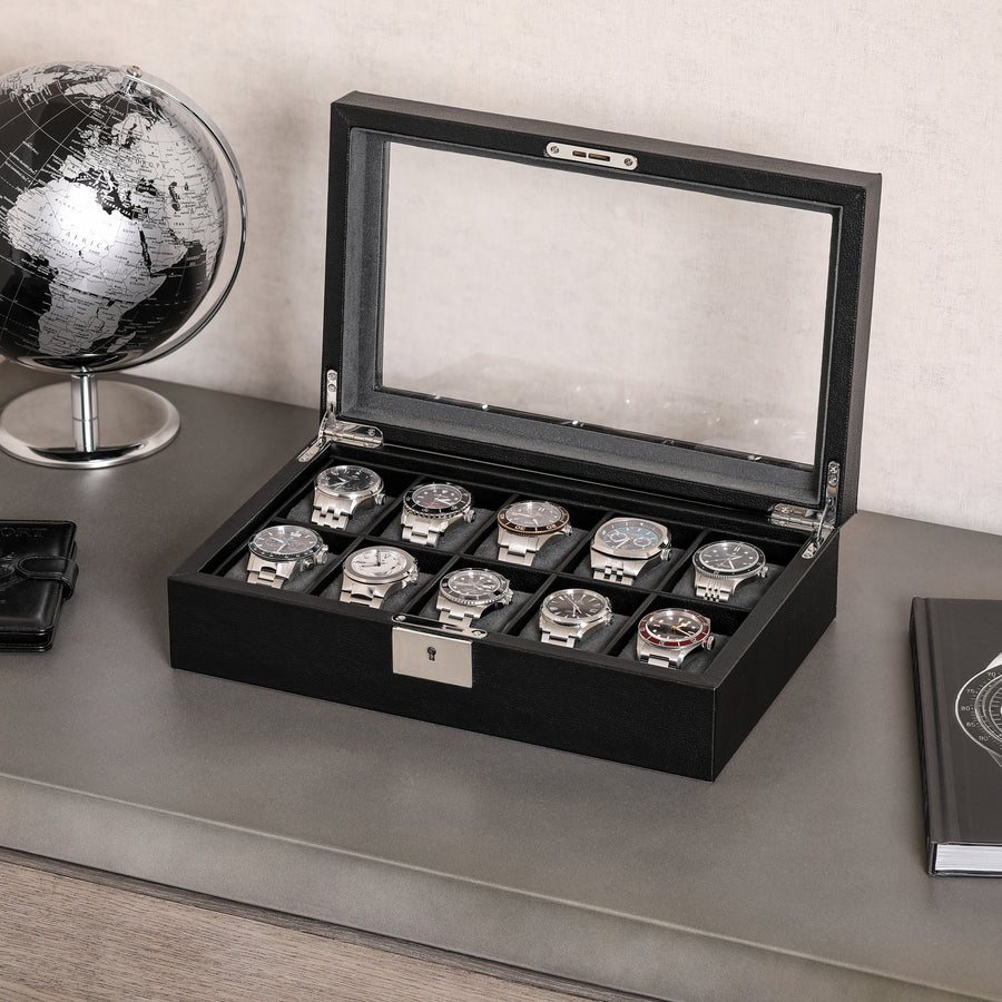 Rothwell 10 Slot Watch Box (Black / Grey)