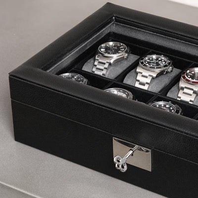 Rothwell 10 Slot Watch Box (Black / Grey)