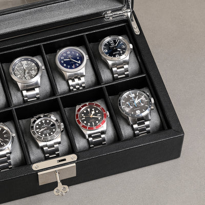 Rothwell 10 Slot Watch Box (Black / Grey)