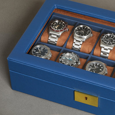 Rothwell 10 Slot Watch Box (Blue / Tan)