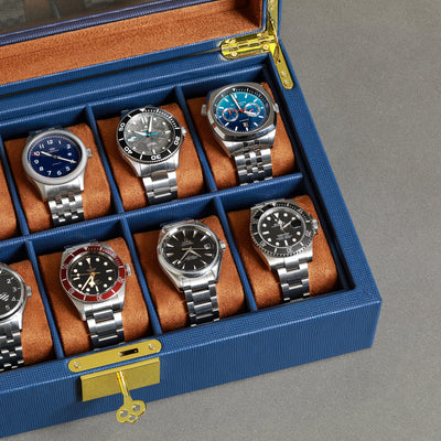 Rothwell 10 Slot Watch Box (Blue / Tan)