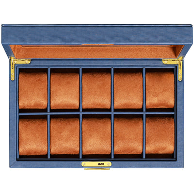 Rothwell 10 Slot Watch Box (Blue / Tan)