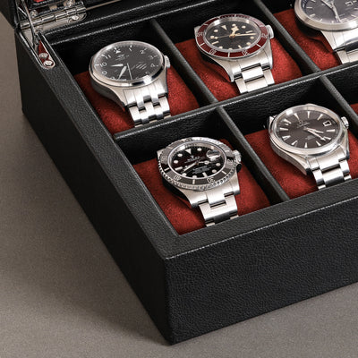 Rothwell 10 Slot Watch Box (Black / Red)