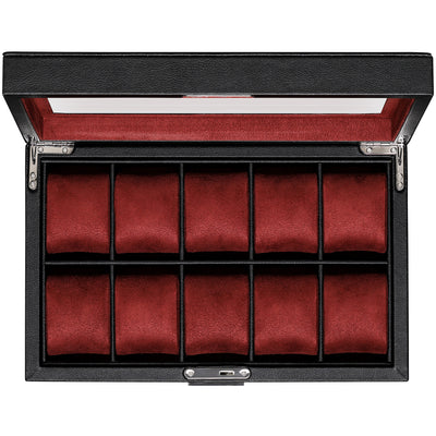 Rothwell 10 Slot Watch Box (Black / Red)