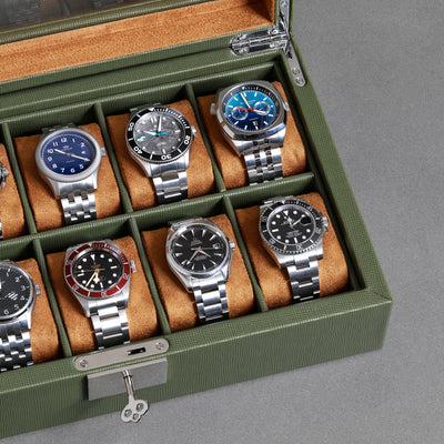 Rothwell 10 Slot Watch Box (Green / Tan)