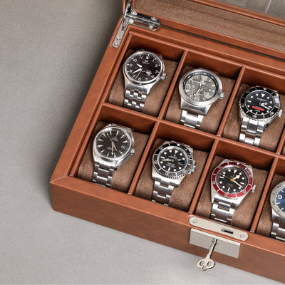 Rothwell 10 Slot Watch Box (Tan / Brown)