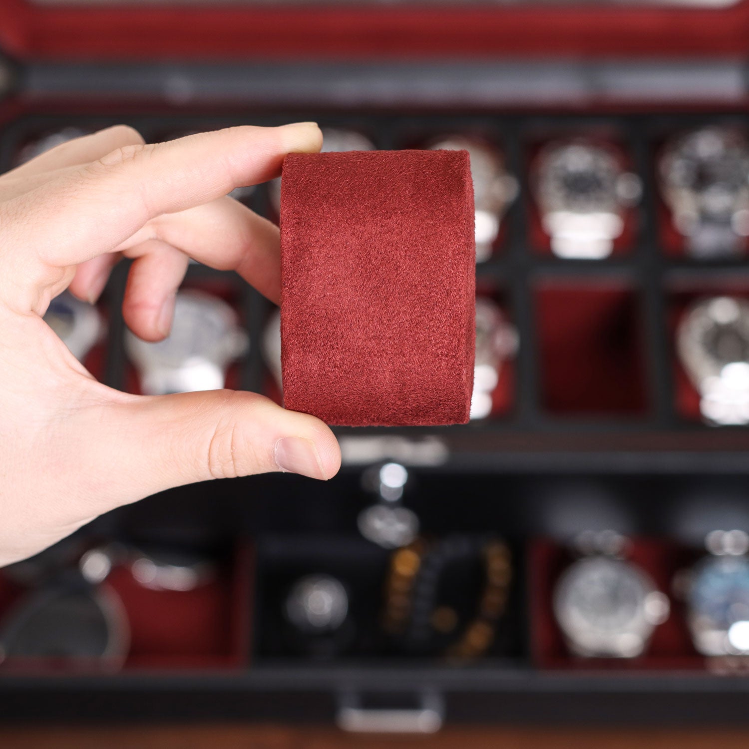 Rothwell 12 Slot Watch Box With Valet Drawer (Black / Red)