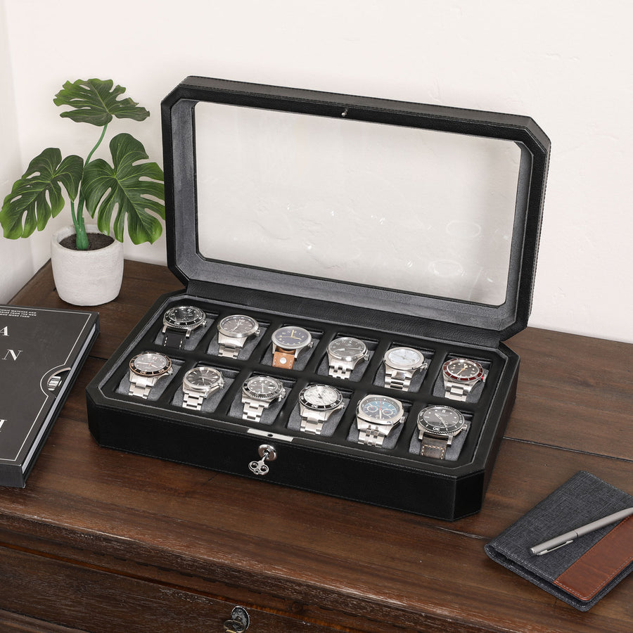 Rothwell 12 Slot Watch Box (Black / Grey)