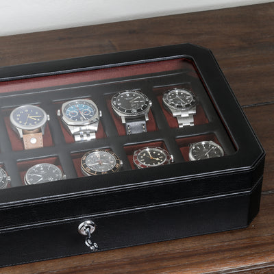 Rothwell 12 Slot Watch Box (Black / Red)