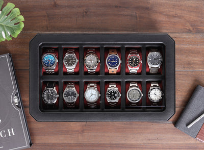 Rothwell 12 Slot Watch Box (Black / Red)