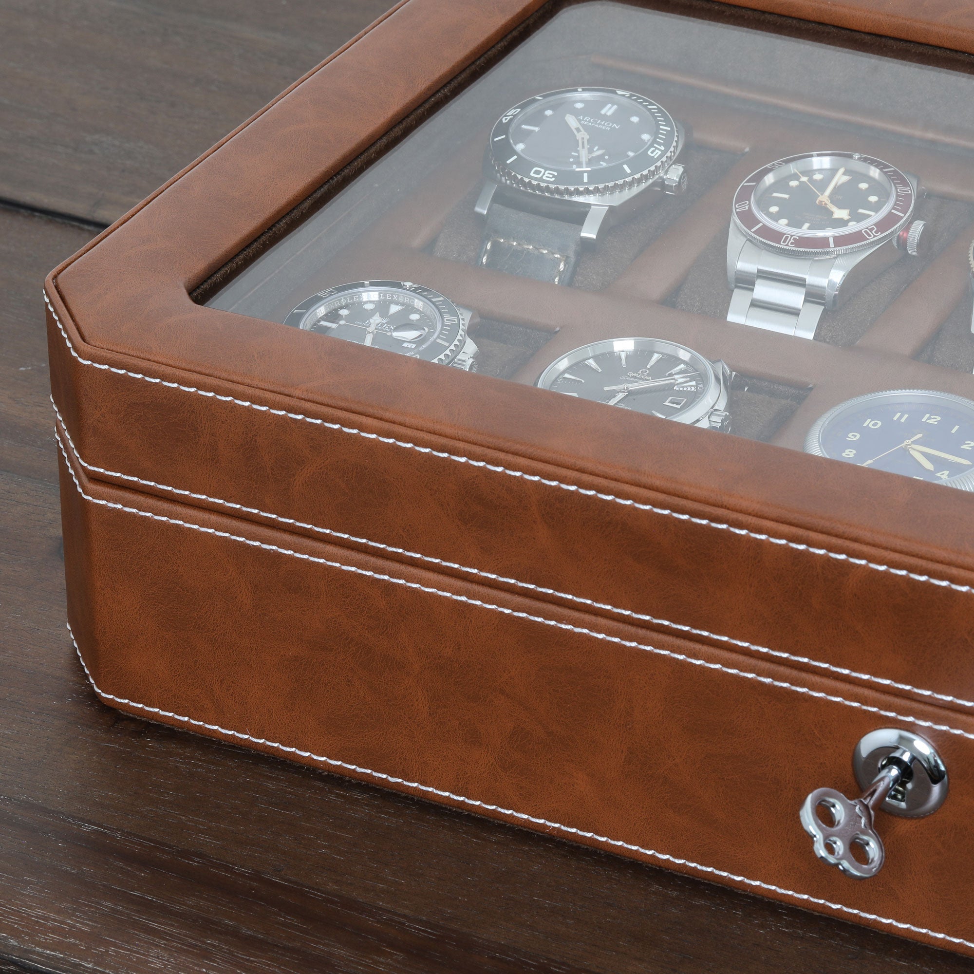 Rothwell 12 Slot Watch Box (Tan / Brown)
