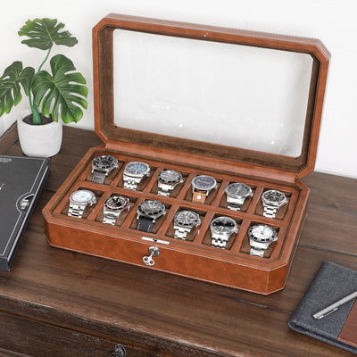 Rothwell 12 Slot Watch Box (Tan / Brown)