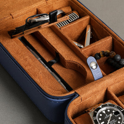 Rothwell 5 Watch Travel Case (Blue / Tan)