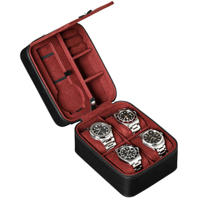 Rothwell 5 Watch Travel Case (Black / Red)