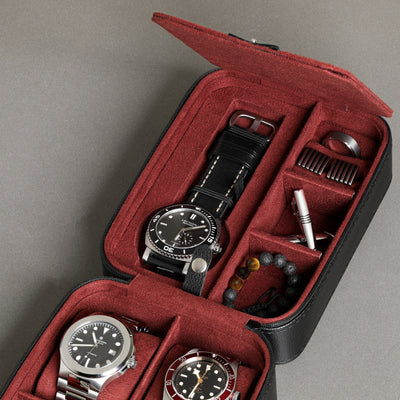 Rothwell 5 Watch Travel Case (Black / Red)