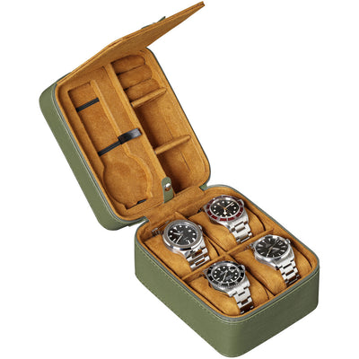 Rothwell 5 Watch Travel Case (Green / Tan)