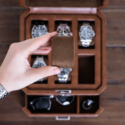 Rothwell 6 Slot Watch Box With Valet Drawer (Tan / Brown)